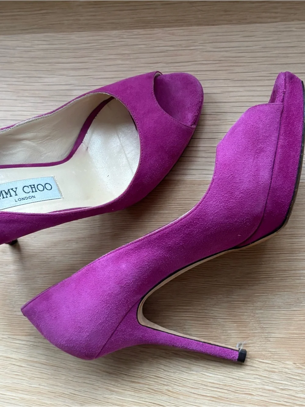Jimmy Choo Women's Fuschia Suede Peep-Toe Pumps